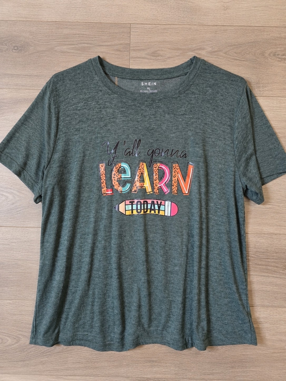 Dark Heather Green 'Learn Today' Graphic Tee XL Teacher TShirt